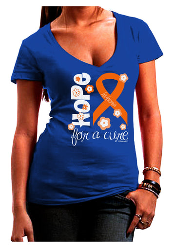 Hope for a Cure - Orange Ribbon Leukemia - Flowers Juniors V-Neck Dark T-Shirt-Womens V-Neck T-Shirts-TooLoud-Royal-Blue-Juniors Fitted Small-Davson Sales