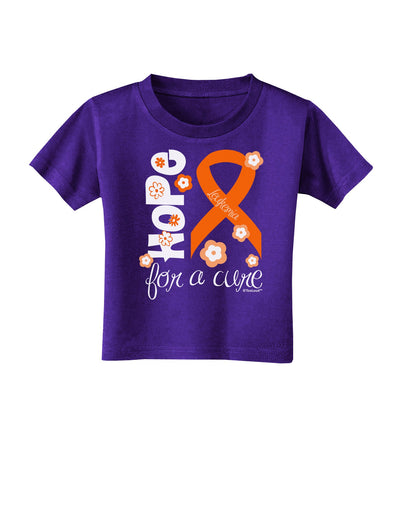 Hope for a Cure - Orange Ribbon Leukemia - Flowers Toddler T-Shirt Dark-Toddler T-Shirt-TooLoud-Purple-2T-Davson Sales