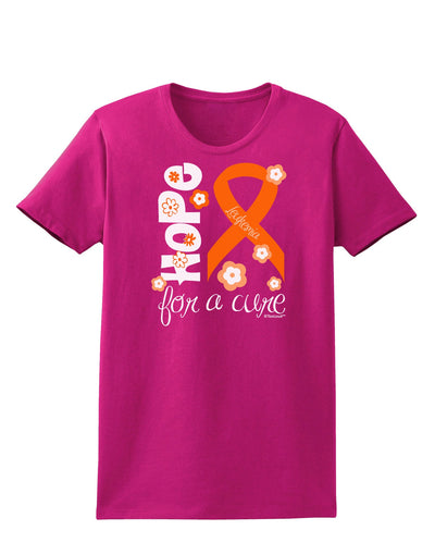 Hope for a Cure - Orange Ribbon Leukemia - Flowers Womens Dark T-Shirt-TooLoud-Hot-Pink-Small-Davson Sales