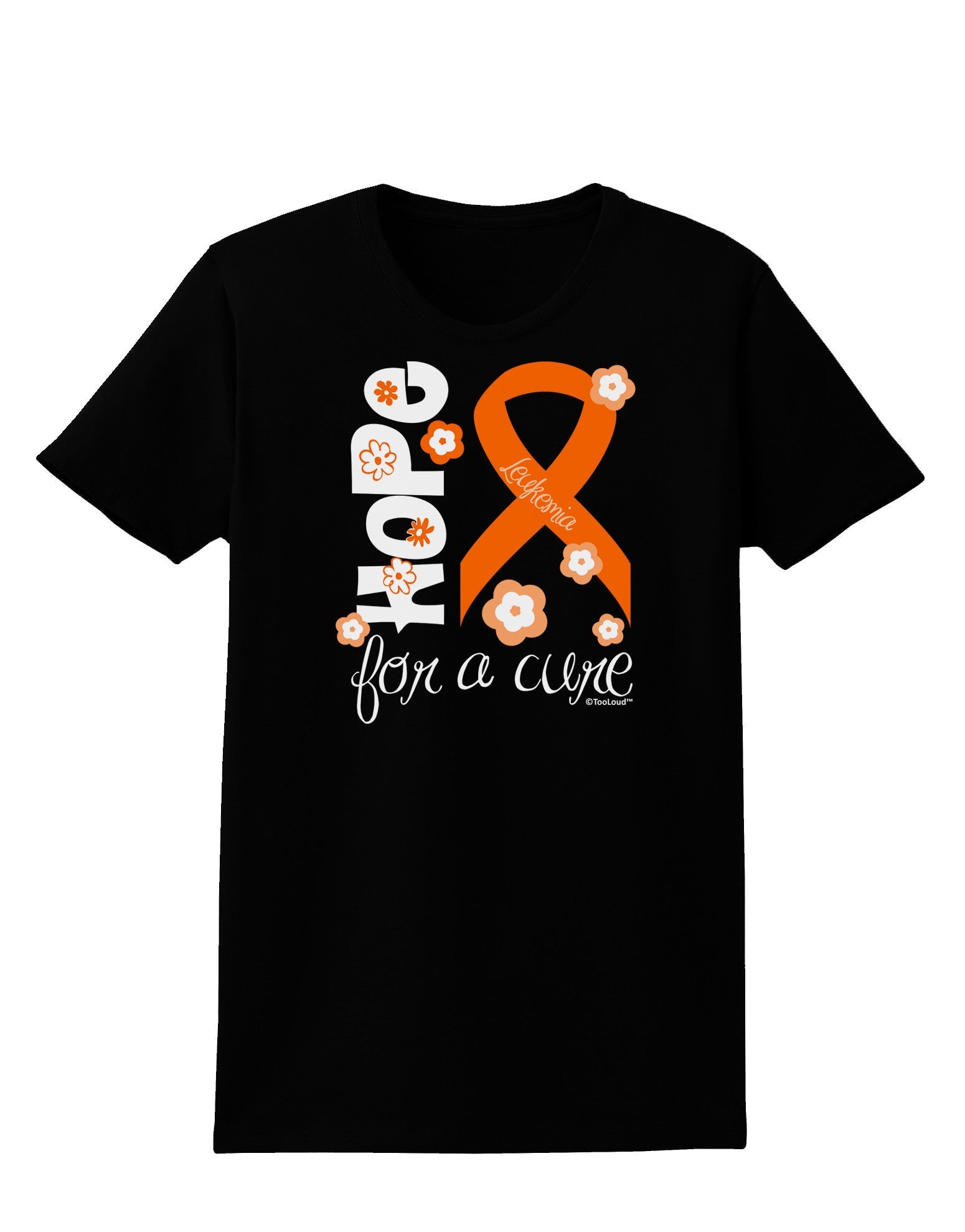 Hope for a Cure - Orange Ribbon Leukemia - Flowers Womens Dark T-Shirt-TooLoud-Black-X-Small-Davson Sales
