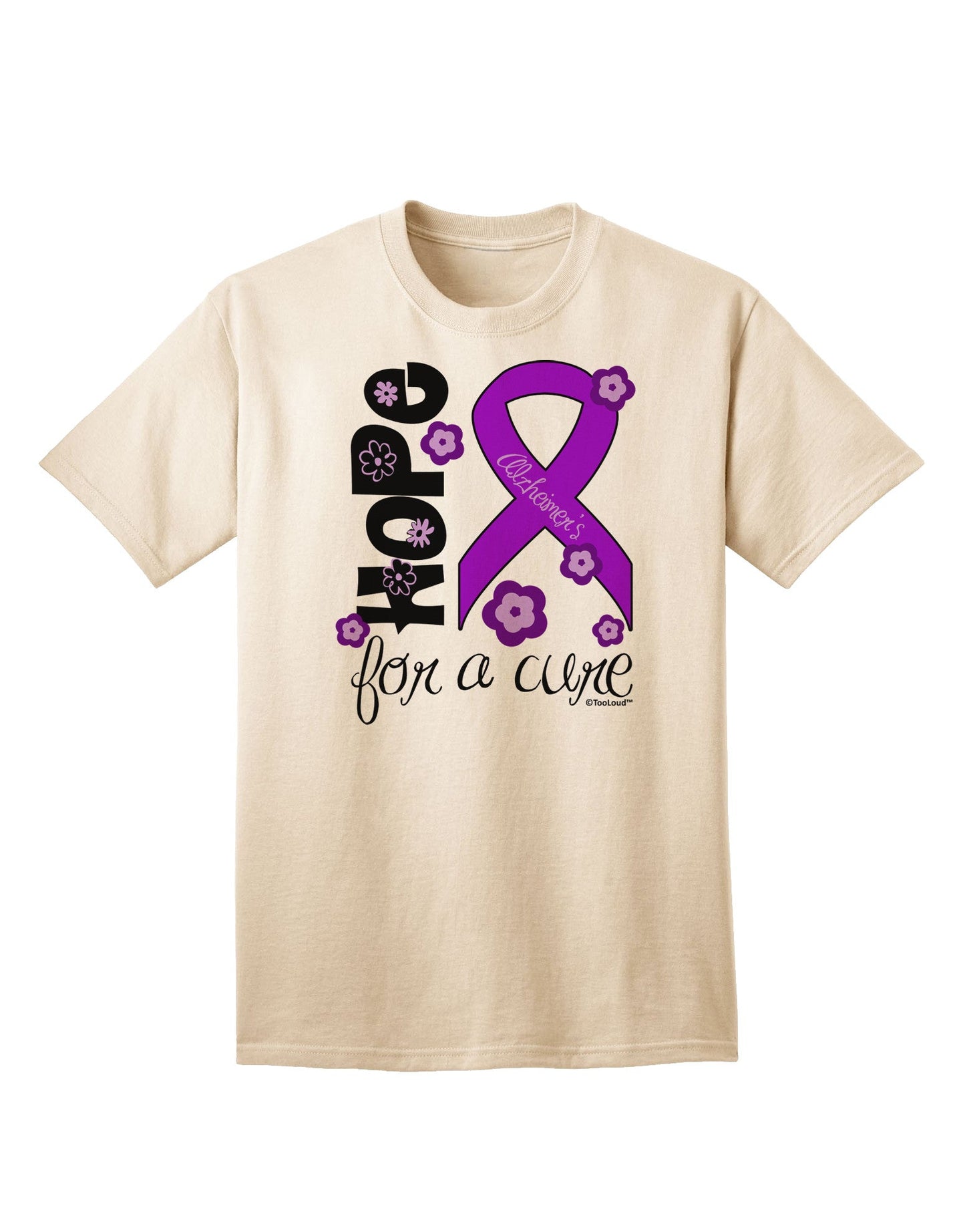 Hope for a Cure - Purple Ribbon Alzheimers Disease - Flowers Adult T-Shirt-Mens T-Shirt-TooLoud-Natural-Small-Davson Sales