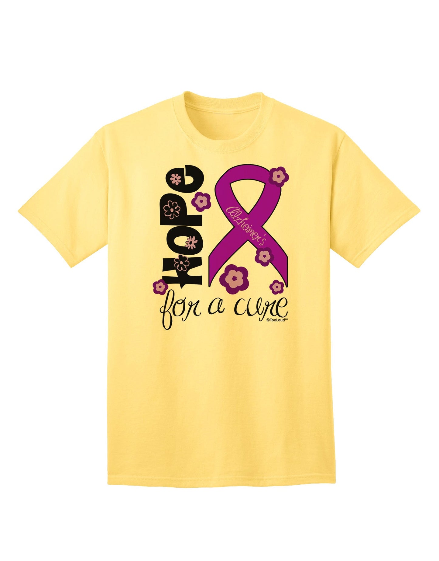 Hope for a Cure - Purple Ribbon Alzheimers Disease - Flowers Adult T-Shirt-Mens T-Shirt-TooLoud-Yellow-Small-Davson Sales