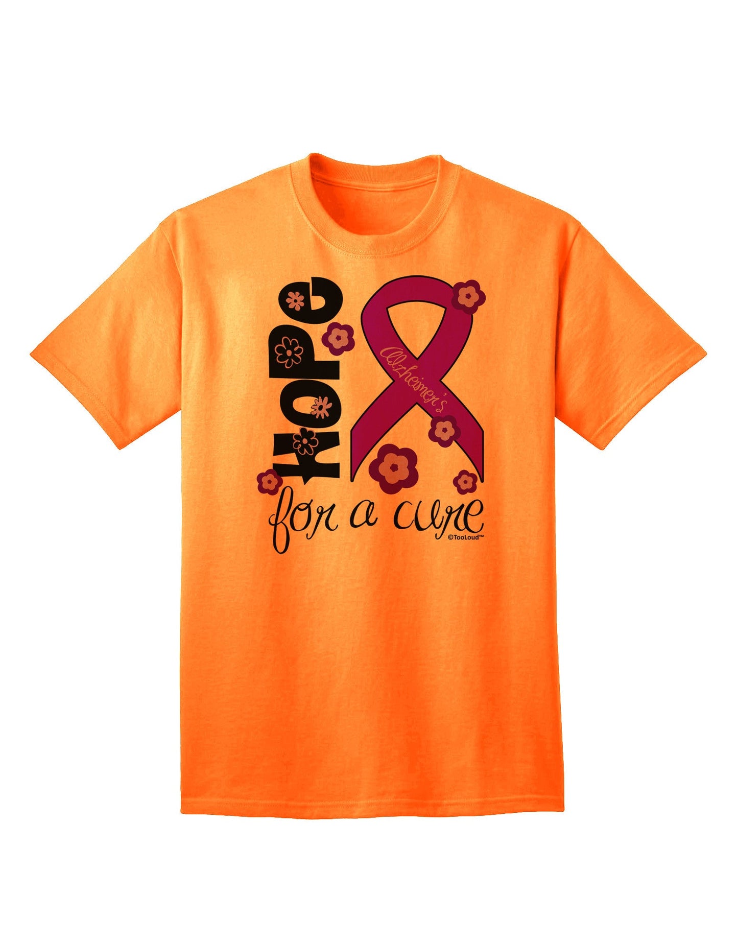 Hope for a Cure - Purple Ribbon Alzheimers Disease - Flowers Adult T-Shirt-Mens T-Shirt-TooLoud-Neon-Orange-Small-Davson Sales