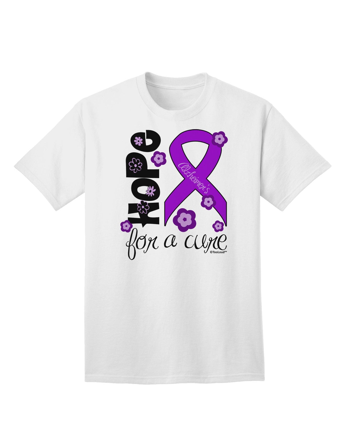 Hope for a Cure - Purple Ribbon Alzheimers Disease - Flowers Adult T-Shirt-Mens T-Shirt-TooLoud-White-Small-Davson Sales