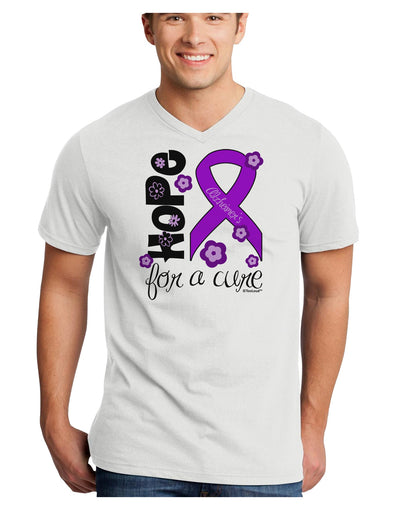 Hope for a Cure - Purple Ribbon Alzheimers Disease - Flowers Adult V-Neck T-shirt-Mens V-Neck T-Shirt-TooLoud-White-Small-Davson Sales