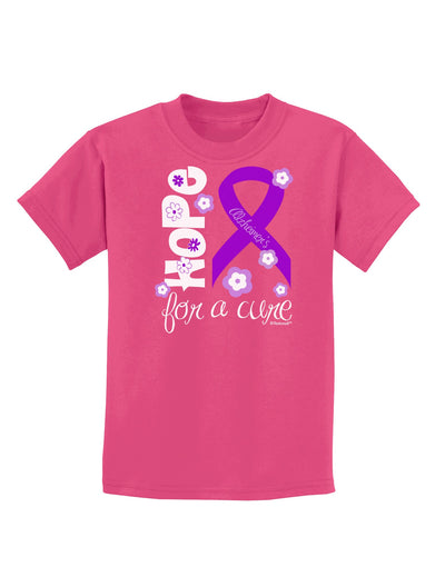 Hope for a Cure - Purple Ribbon Alzheimers Disease - Flowers Childrens Dark T-Shirt-Childrens T-Shirt-TooLoud-Sangria-X-Small-Davson Sales