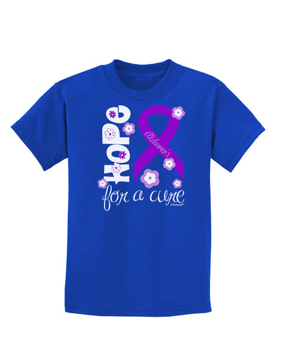 Hope for a Cure - Purple Ribbon Alzheimers Disease - Flowers Childrens Dark T-Shirt-Childrens T-Shirt-TooLoud-Royal-Blue-X-Small-Davson Sales