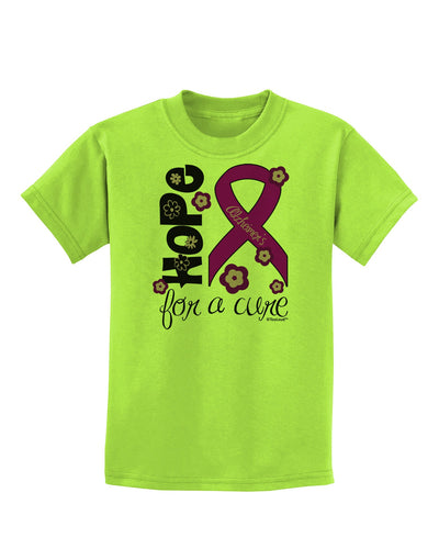 Hope for a Cure - Purple Ribbon Alzheimers Disease - Flowers Childrens T-Shirt-Childrens T-Shirt-TooLoud-Lime-Green-X-Small-Davson Sales