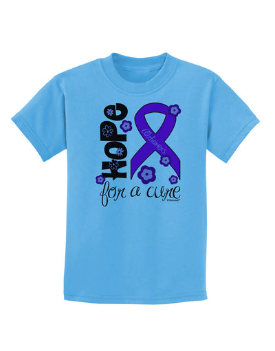 Hope for a Cure - Purple Ribbon Alzheimers Disease - Flowers Childrens T-Shirt-Childrens T-Shirt-TooLoud-Aquatic-Blue-X-Small-Davson Sales