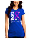 Hope for a Cure - Purple Ribbon Alzheimers Disease - Flowers Juniors Crew Dark T-Shirt-T-Shirts Juniors Tops-TooLoud-Royal-Blue-Juniors Fitted Small-Davson Sales