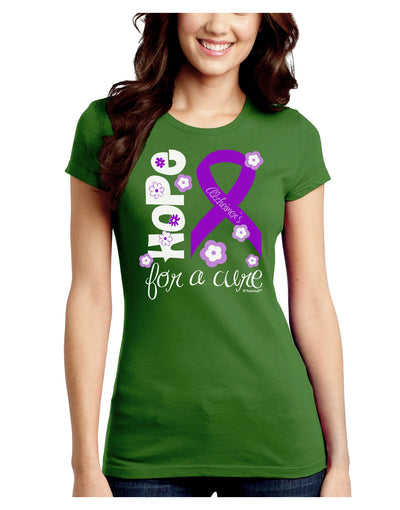 Hope for a Cure - Purple Ribbon Alzheimers Disease - Flowers Juniors Crew Dark T-Shirt-T-Shirts Juniors Tops-TooLoud-Kiwi-Green-Juniors Fitted Small-Davson Sales