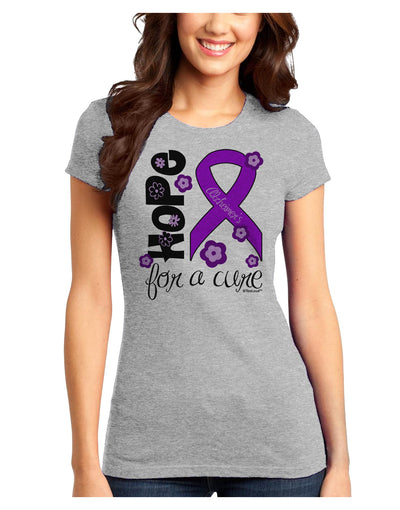 Hope for a Cure - Purple Ribbon Alzheimers Disease - Flowers Juniors T-Shirt-Womens Juniors T-Shirt-TooLoud-Ash-Gray-Juniors Fitted X-Small-Davson Sales