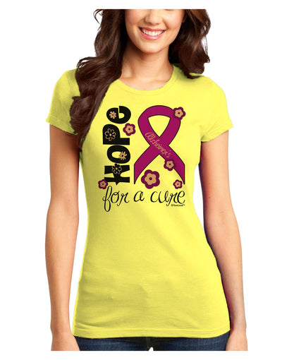 Hope for a Cure - Purple Ribbon Alzheimers Disease - Flowers Juniors T-Shirt-Womens Juniors T-Shirt-TooLoud-Yellow-Juniors Fitted X-Small-Davson Sales