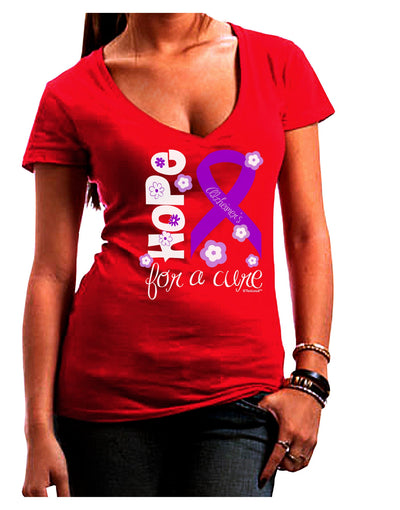 Hope for a Cure - Purple Ribbon Alzheimers Disease - Flowers Juniors V-Neck Dark T-Shirt-Womens V-Neck T-Shirts-TooLoud-Red-Juniors Fitted Small-Davson Sales