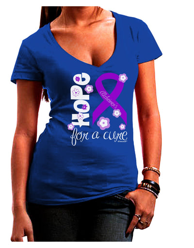 Hope for a Cure - Purple Ribbon Alzheimers Disease - Flowers Juniors V-Neck Dark T-Shirt-Womens V-Neck T-Shirts-TooLoud-Royal-Blue-Juniors Fitted Small-Davson Sales