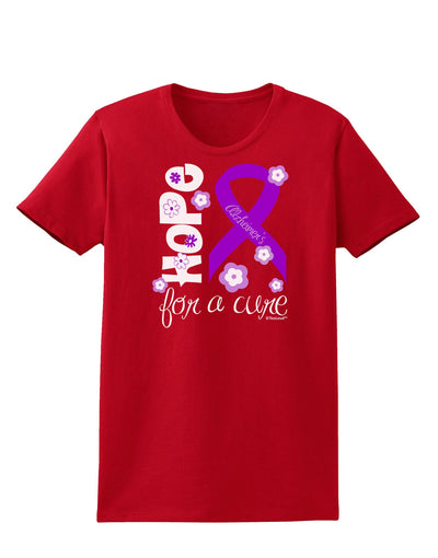 Hope for a Cure - Purple Ribbon Alzheimers Disease - Flowers Womens Dark T-Shirt