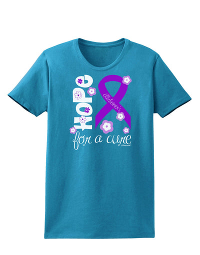 Hope for a Cure - Purple Ribbon Alzheimers Disease - Flowers Womens Dark T-Shirt-TooLoud-Turquoise-X-Small-Davson Sales