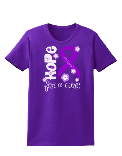 Hope for a Cure - Purple Ribbon Alzheimers Disease - Flowers Womens Dark T-Shirt-TooLoud-Purple-X-Small-Davson Sales
