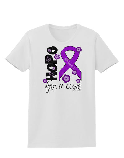 Hope for a Cure - Purple Ribbon Alzheimers Disease - Flowers Womens T-Shirt-Womens T-Shirt-TooLoud-White-X-Small-Davson Sales