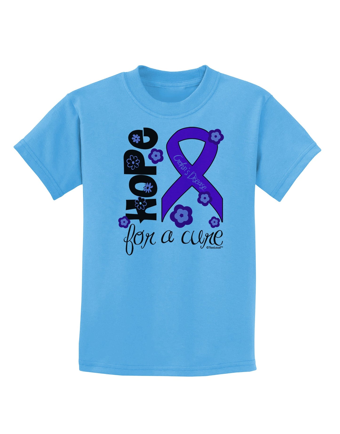 Hope for a Cure - Purple Ribbon Crohn’s Disease - Flowers Childrens T-Shirt-Childrens T-Shirt-TooLoud-Aquatic-Blue-X-Small-Davson Sales