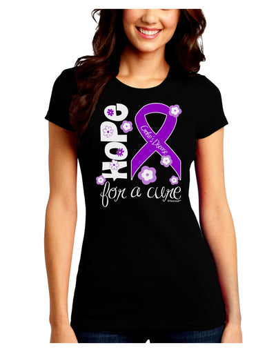 Hope for a Cure - Purple Ribbon Crohn’s Disease - Flowers Juniors Crew Dark T-Shirt-T-Shirts Juniors Tops-TooLoud-Black-Juniors Fitted Small-Davson Sales