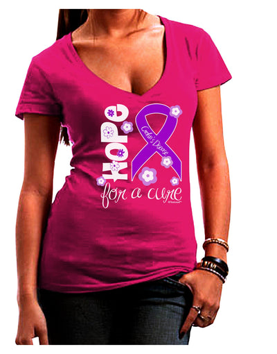 Hope for a Cure - Purple Ribbon Crohn's Disease - Flowers Juniors V-Neck Dark T-Shirt-Womens V-Neck T-Shirts-TooLoud-Hot-Pink-Juniors Fitted Small-Davson Sales