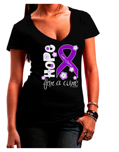 Hope for a Cure - Purple Ribbon Crohn's Disease - Flowers Juniors V-Neck Dark T-Shirt-Womens V-Neck T-Shirts-TooLoud-Black-Juniors Fitted Small-Davson Sales