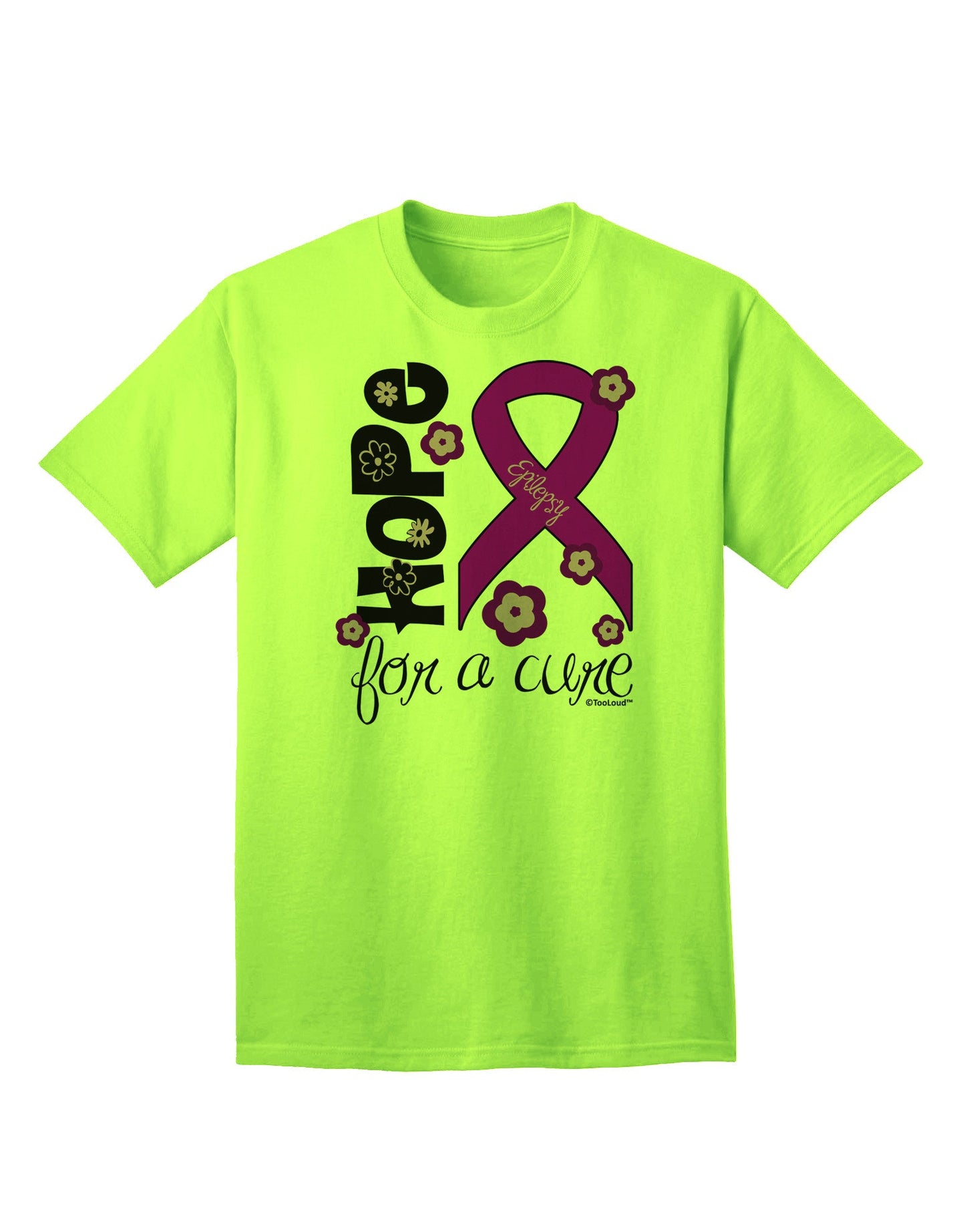 Hope for a Cure - Purple Ribbon Epilepsy - Flowers Adult T-Shirt-Mens T-Shirt-TooLoud-Neon-Green-Small-Davson Sales