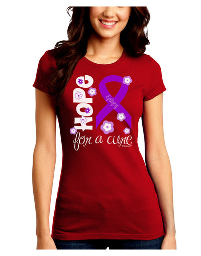 Hope for a Cure - Purple Ribbon Epilepsy - Flowers Juniors Crew Dark T-Shirt-T-Shirts Juniors Tops-TooLoud-Red-Juniors Fitted Small-Davson Sales