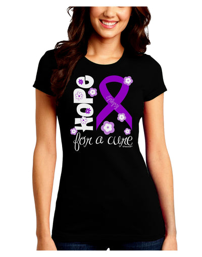 Hope for a Cure - Purple Ribbon Epilepsy - Flowers Juniors Crew Dark T-Shirt-T-Shirts Juniors Tops-TooLoud-Black-Juniors Fitted Small-Davson Sales