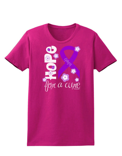 Hope for a Cure - Purple Ribbon Epilepsy - Flowers Womens Dark T-Shirt-TooLoud-Hot-Pink-Small-Davson Sales