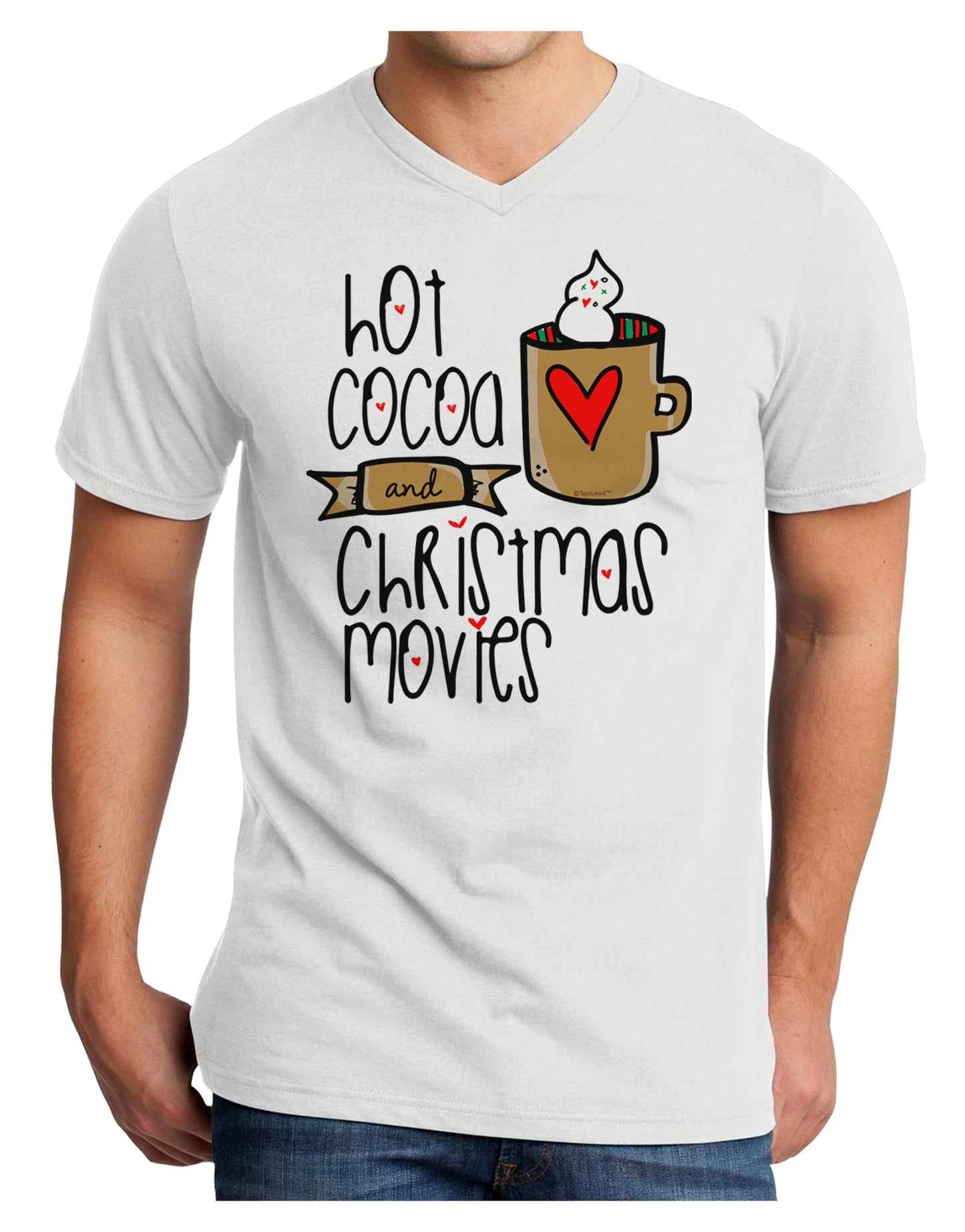 Hot Cocoa and Christmas Movies Adult V-Neck T-shirt-Mens T-Shirt-TooLoud-White-Small-Davson Sales