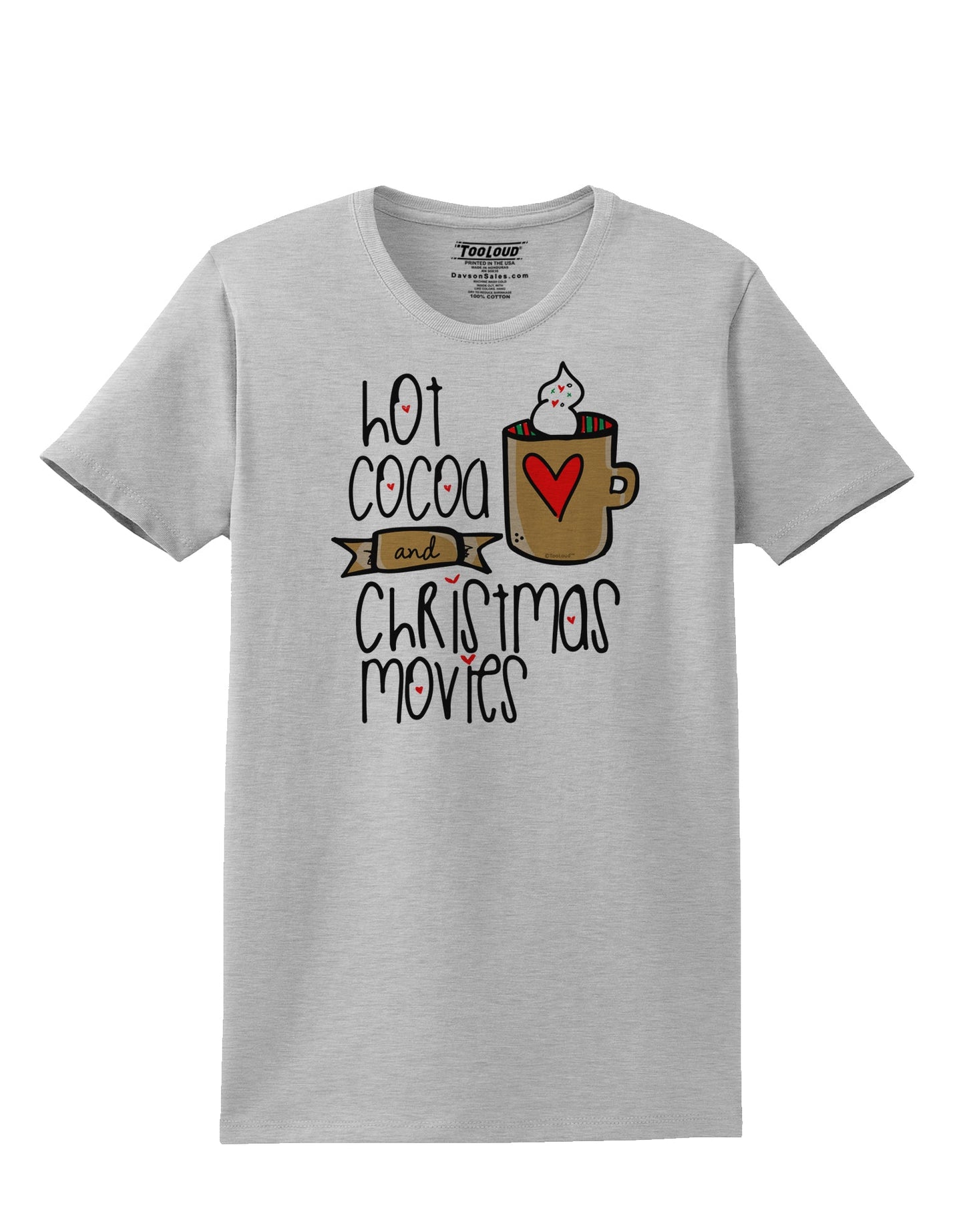 Hot Cocoa and Christmas Movies Womens T-Shirt-Womens T-Shirt-TooLoud-AshGray-X-Small-Davson Sales