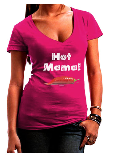 Hot Mama Chili Pepper Juniors V-Neck Dark T-Shirt-Womens V-Neck T-Shirts-TooLoud-Hot-Pink-Juniors Fitted Small-Davson Sales