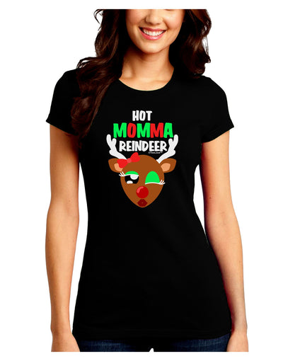 Hot Momma Reindeer Matching Deer Juniors Crew Dark T-Shirt-T-Shirts Juniors Tops-TooLoud-Black-Juniors Fitted Small-Davson Sales