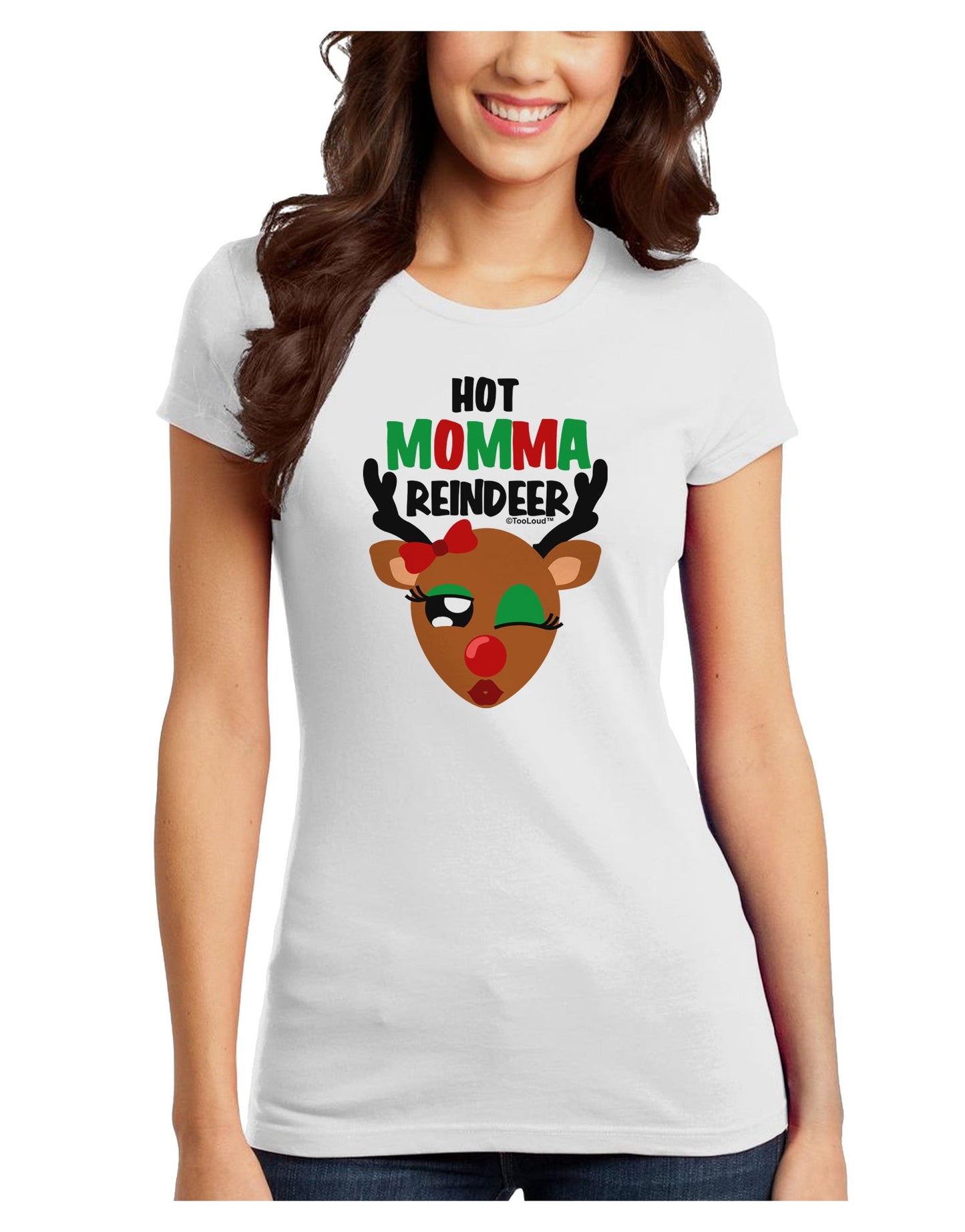 Hot Momma Reindeer Matching Deer Juniors T-Shirt-Womens Juniors T-Shirt-TooLoud-White-Juniors Fitted X-Small-Davson Sales