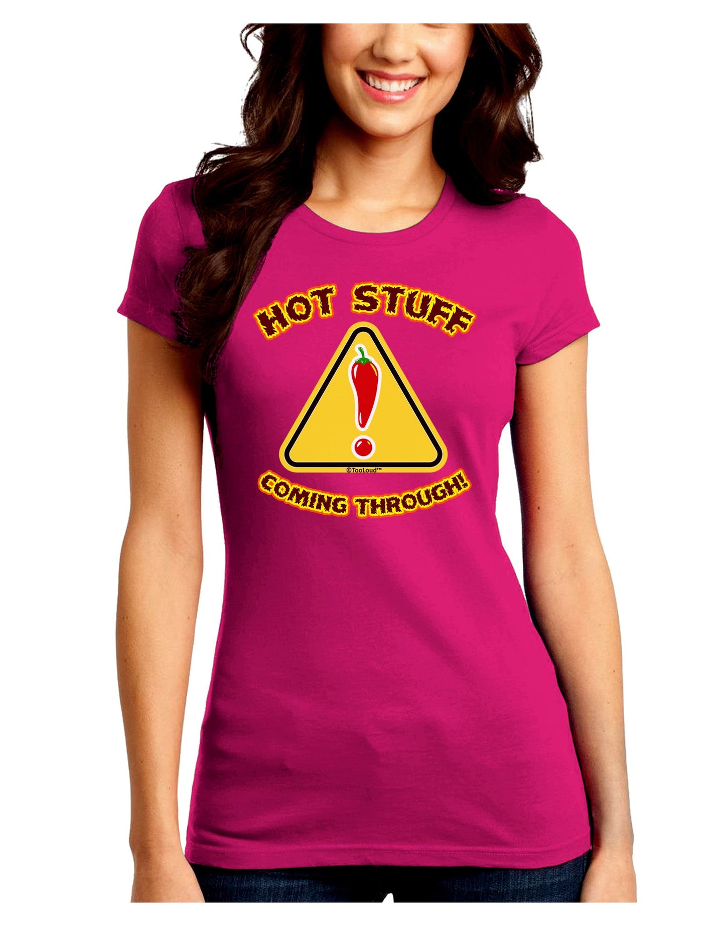 Hot Stuff Coming Through Juniors Crew Dark T-Shirt-T-Shirts Juniors Tops-TooLoud-Hot-Pink-Juniors Fitted Small-Davson Sales