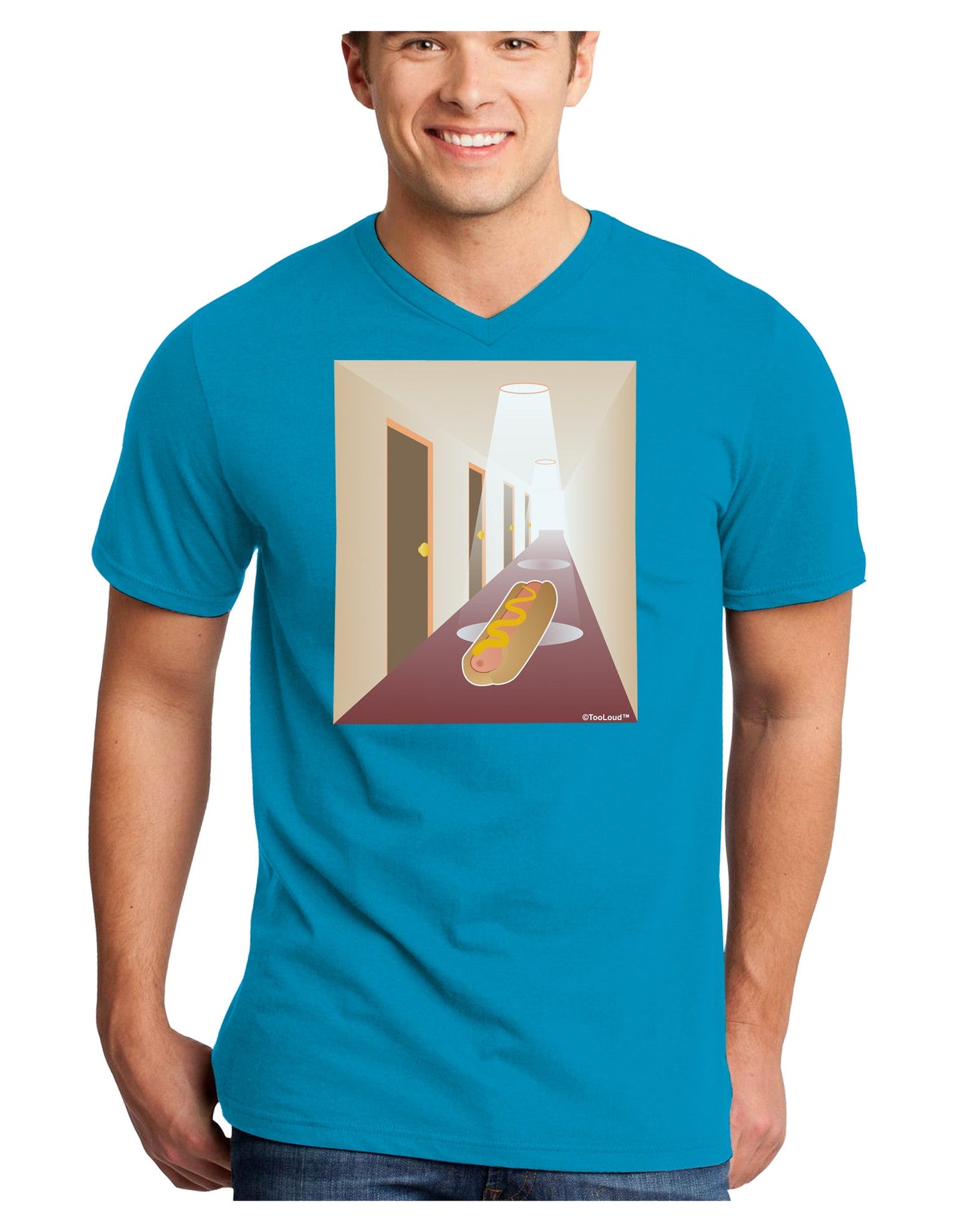 Hotdog in a Hallway Adult Dark V-Neck T-Shirt-TooLoud-Turquoise-Small-Davson Sales
