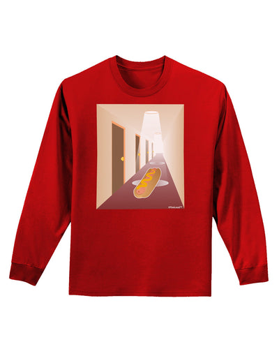 Hotdog in a Hallway Adult Long Sleeve Dark T-Shirt-TooLoud-Red-Small-Davson Sales