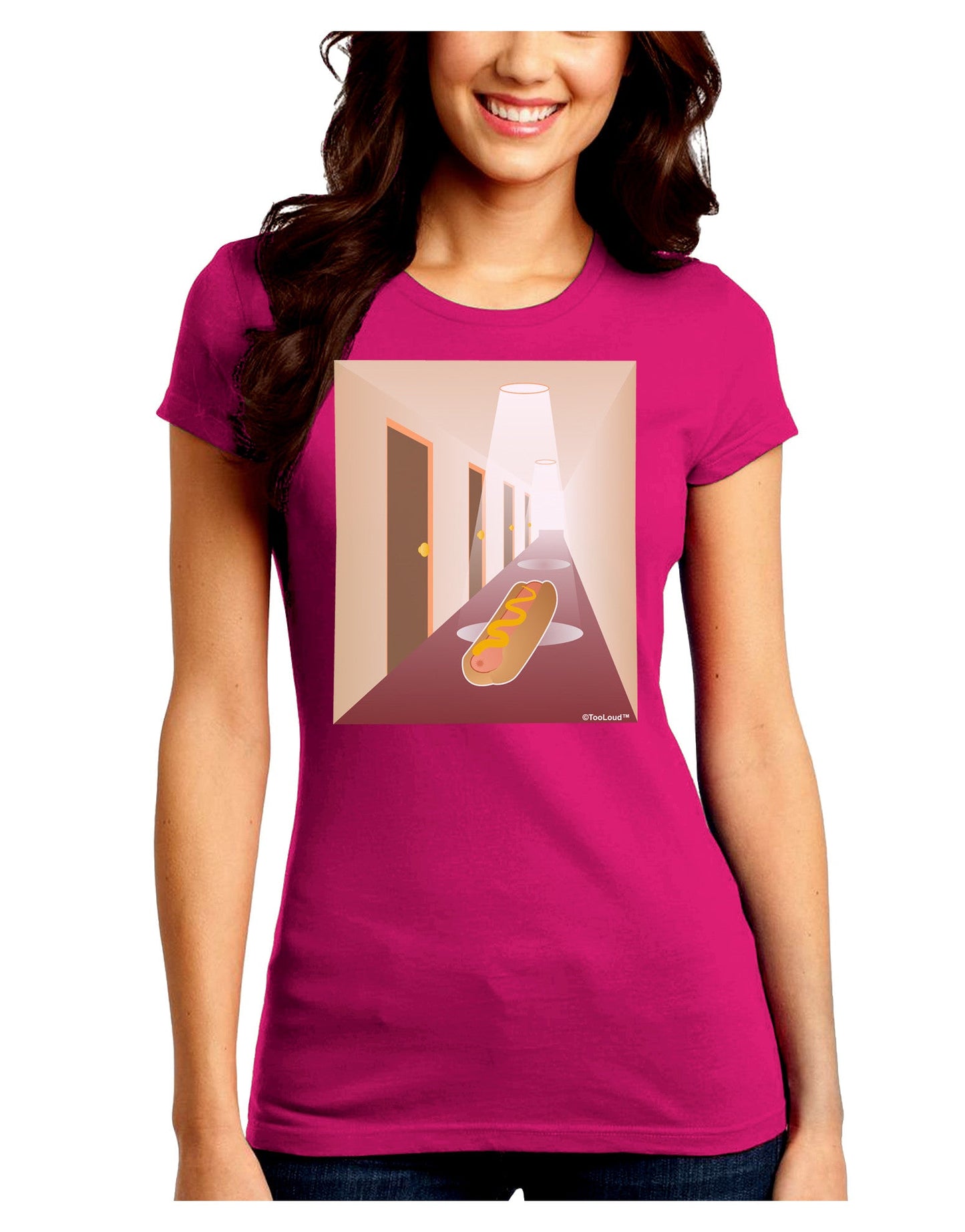 Hotdog in a Hallway Juniors Petite Crew Dark T-Shirt-T-Shirts Juniors Tops-TooLoud-Hot-Pink-Juniors Fitted Small-Davson Sales