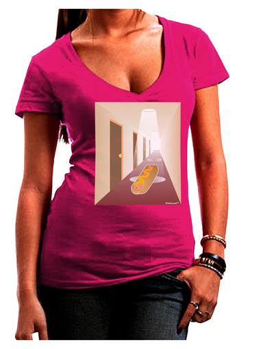 Hotdog in a Hallway Womens V-Neck Dark T-Shirt-Womens V-Neck T-Shirts-TooLoud-Hot-Pink-Juniors Fitted Small-Davson Sales