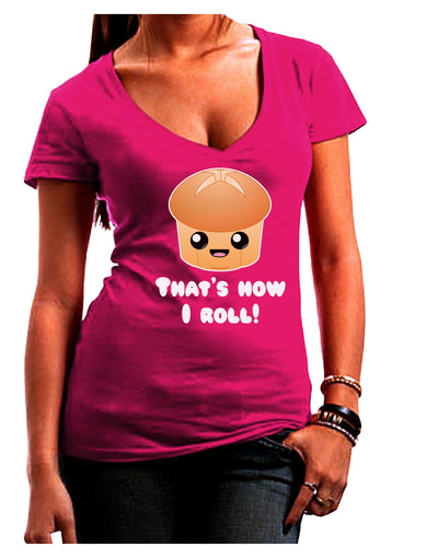 How I Roll Cute Roll Juniors V-Neck Dark T-Shirt-Womens V-Neck T-Shirts-TooLoud-Hot-Pink-Juniors Fitted Small-Davson Sales