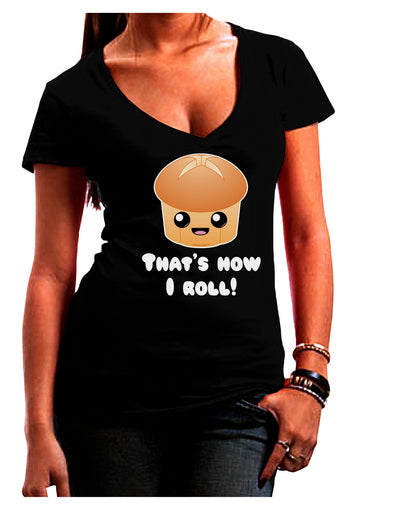 How I Roll Cute Roll Juniors V-Neck Dark T-Shirt-Womens V-Neck T-Shirts-TooLoud-Black-Juniors Fitted Small-Davson Sales