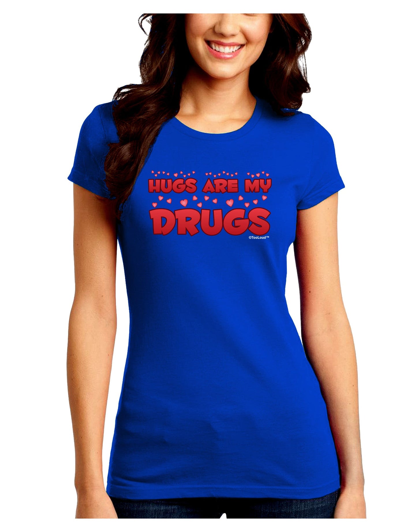 Hugs Are My Drugs Juniors Petite Crew Dark T-Shirt-T-Shirts Juniors Tops-TooLoud-Royal-Blue-Juniors Fitted Small-Davson Sales