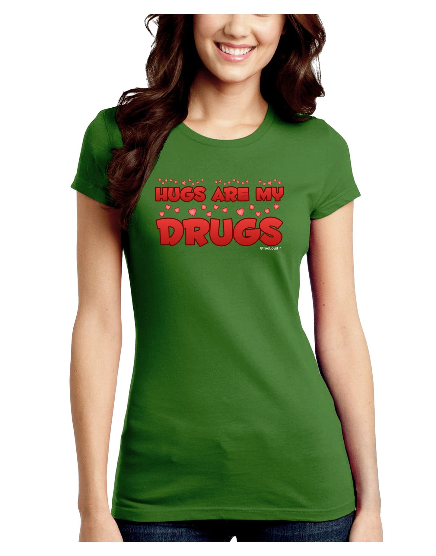 Hugs Are My Drugs Juniors Petite Crew Dark T-Shirt-T-Shirts Juniors Tops-TooLoud-Kiwi-Green-Juniors Fitted Small-Davson Sales