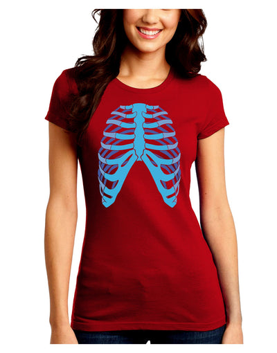 Human Blue Skeleton Bones Ribcage Juniors Crew Dark T-Shirt-T-Shirts Juniors Tops-TooLoud-Red-Juniors Fitted Small-Davson Sales