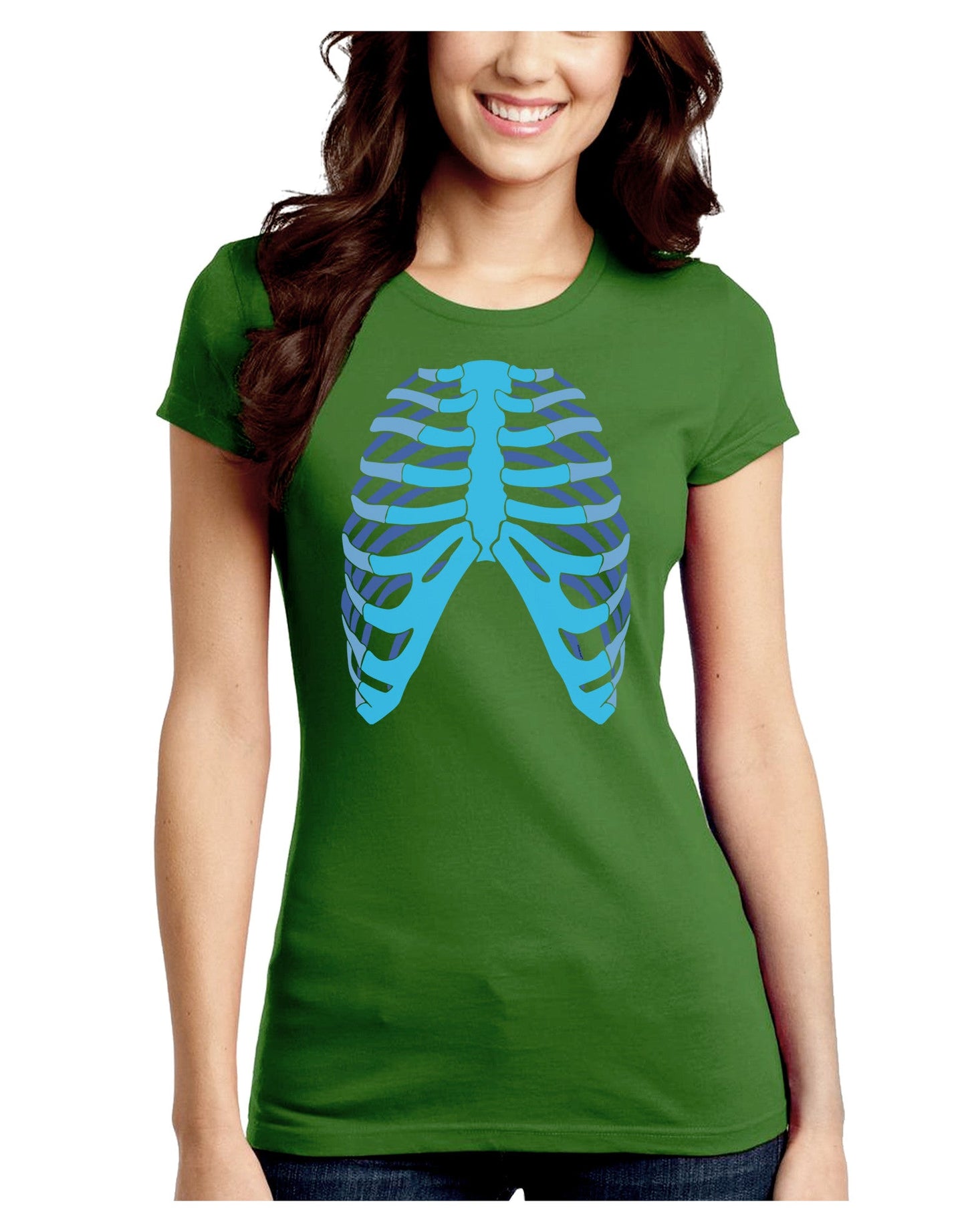 Human Blue Skeleton Bones Ribcage Juniors Crew Dark T-Shirt-T-Shirts Juniors Tops-TooLoud-Kiwi-Green-Juniors Fitted Small-Davson Sales