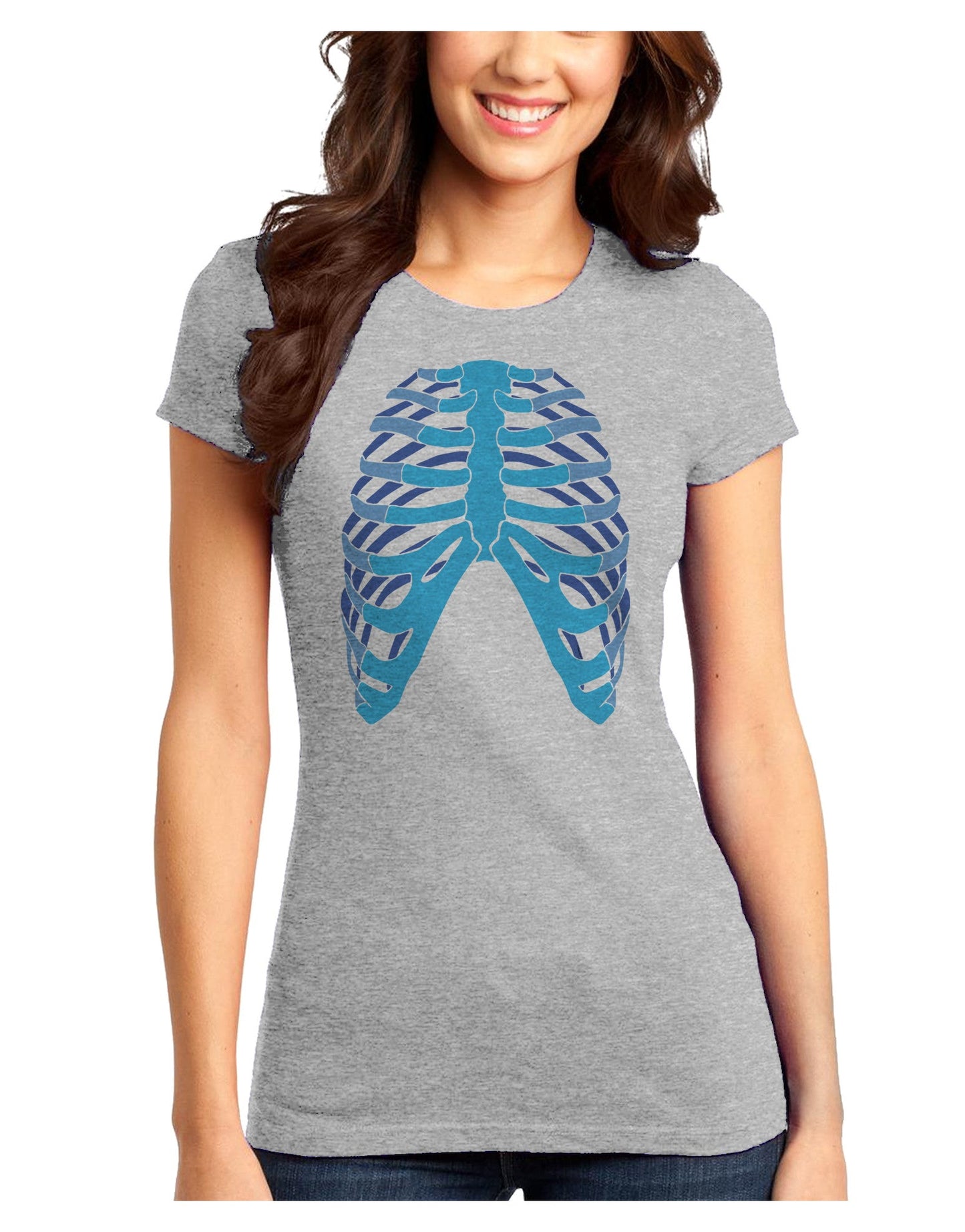 Human Blue Skeleton Bones Ribcage Juniors T-Shirt-Womens Juniors T-Shirt-TooLoud-Ash-Gray-Juniors Fitted XS-Davson Sales