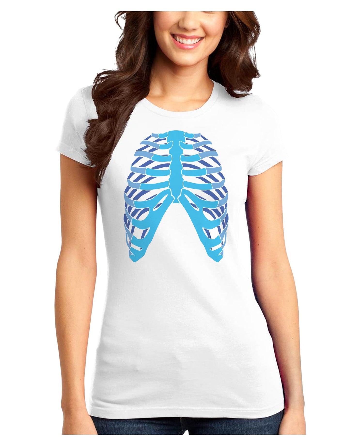 Human Blue Skeleton Bones Ribcage Juniors T-Shirt-Womens Juniors T-Shirt-TooLoud-White-Juniors Fitted XS-Davson Sales