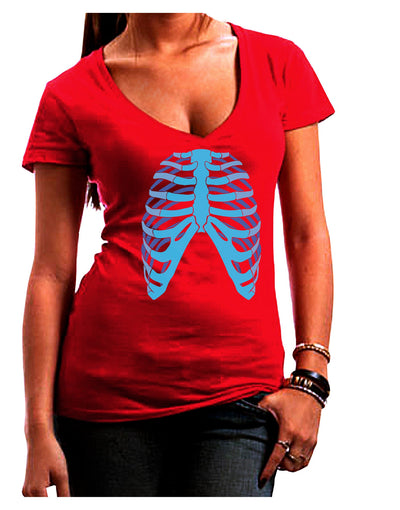 Human Blue Skeleton Bones Ribcage Juniors V-Neck Dark T-Shirt-Womens V-Neck T-Shirts-TooLoud-Red-Small-Davson Sales